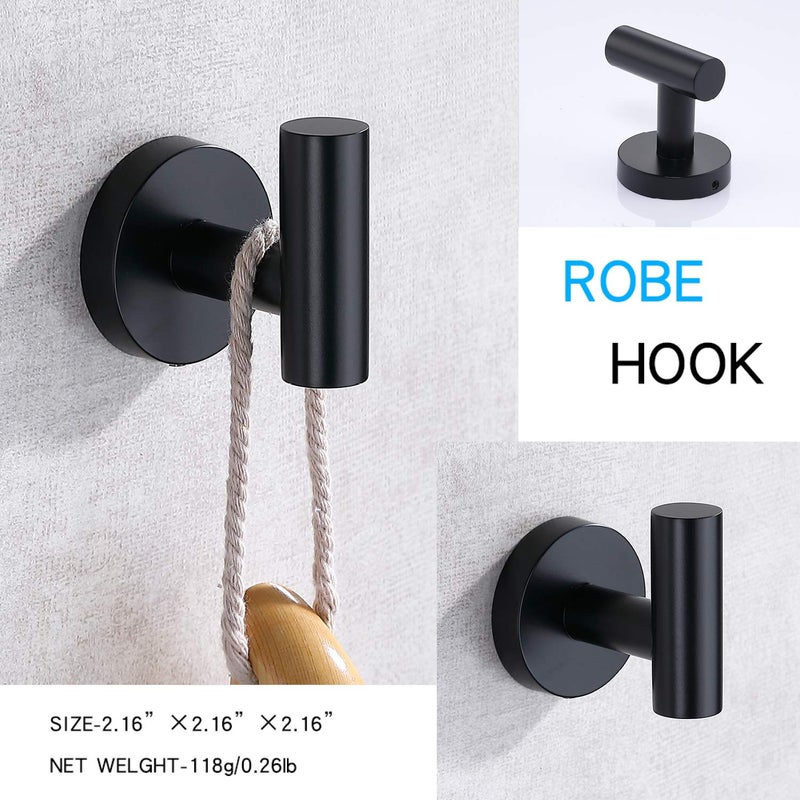 TASTOS Matte Black Bathroom Towel Coat Hook Stainless Steel, 2 Pack Robe Clothes Cabinet Closet Sponges Hooks Holder Round Style Heavy Duty Wall Hook for Bathroom Kitchen Hotel Wall Mounted - Image 2